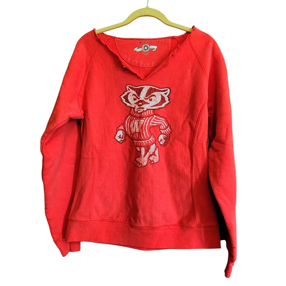 Champion Sweatshirt Womens M Red Good Wisconsin Badgers Reverse Weave Bucky